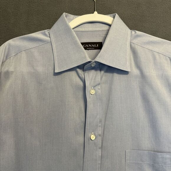Canali Dress Shirt Long Sleeve Button Up Cotton Made In Italy Mens 43-17 Blue - Picture 3 of 11
